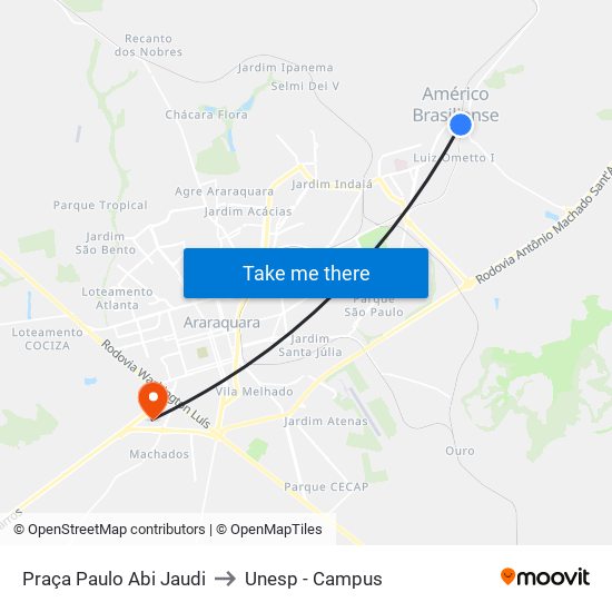 Praça Paulo Abi Jaudi to Unesp - Campus map