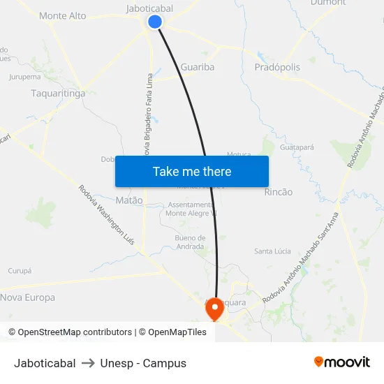 Jaboticabal to Unesp - Campus map