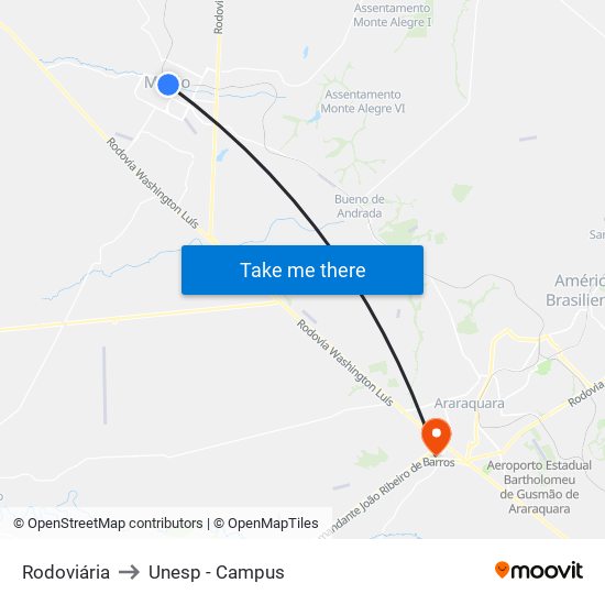 Rodoviária to Unesp - Campus map