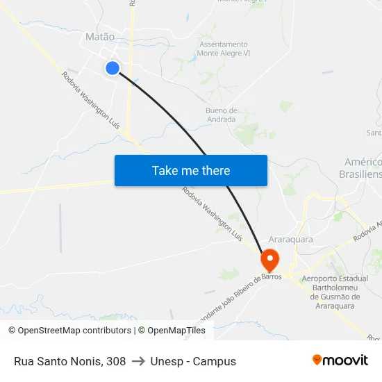 Rua Santo Nonis, 308 to Unesp - Campus map