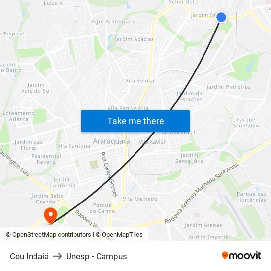 Ceu Indaiá to Unesp - Campus map