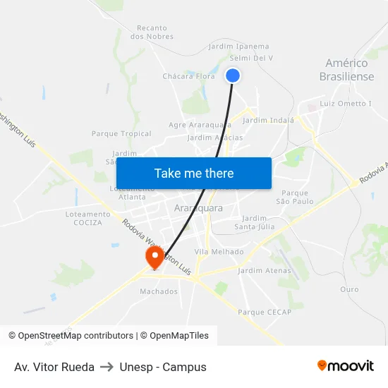 Av. Vitor Rueda to Unesp - Campus map