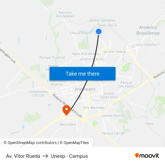 Av. Vitor Rueda to Unesp - Campus map