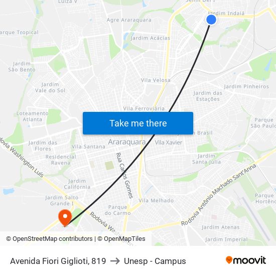 Avenida Fiori Giglioti, 819 to Unesp - Campus map