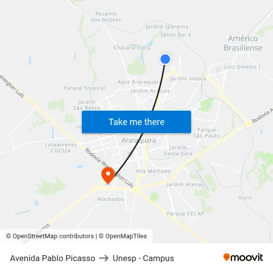 Avenida Pablo Picasso to Unesp - Campus map