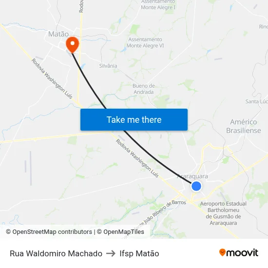 Rua Waldomiro Machado to Ifsp Matão map