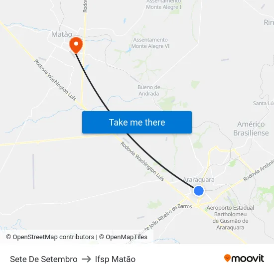 Sete De Setembro to Ifsp Matão map