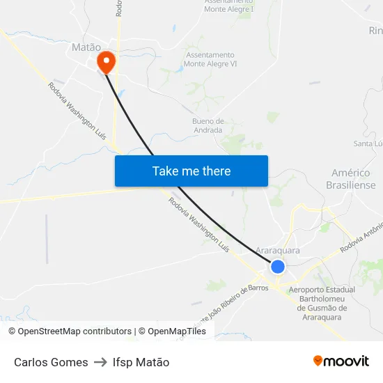 Carlos Gomes to Ifsp Matão map