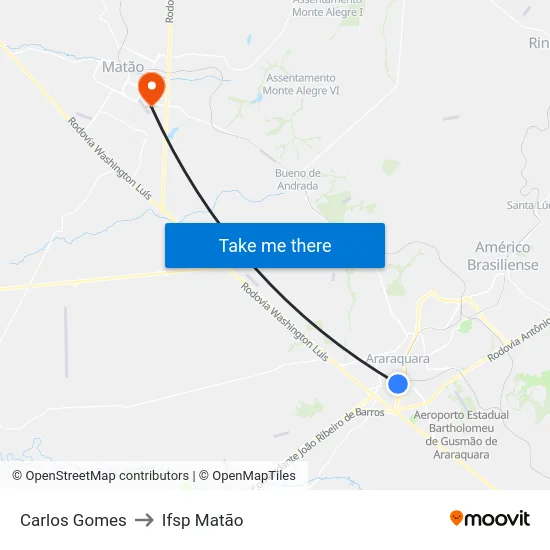Carlos Gomes to Ifsp Matão map