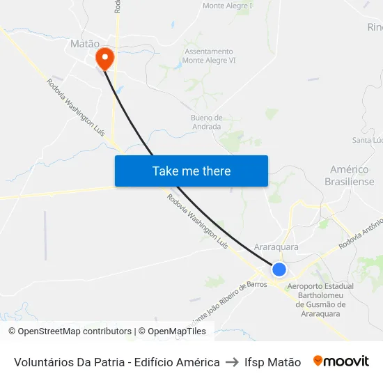 Voluntários Da Patria - Edifício América to Ifsp Matão map