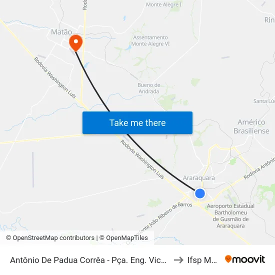Antônio De Padua Corrêa - Pça. Eng. Vicente Micelli to Ifsp Matão map