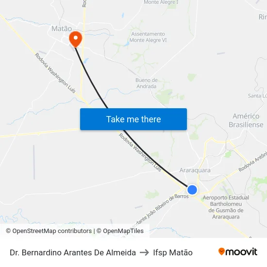 Dr. Bernardino Arantes De Almeida to Ifsp Matão map