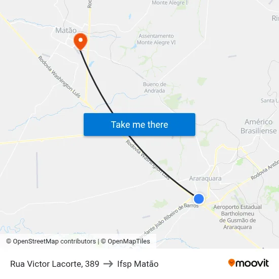 Rua Victor Lacorte, 389 to Ifsp Matão map