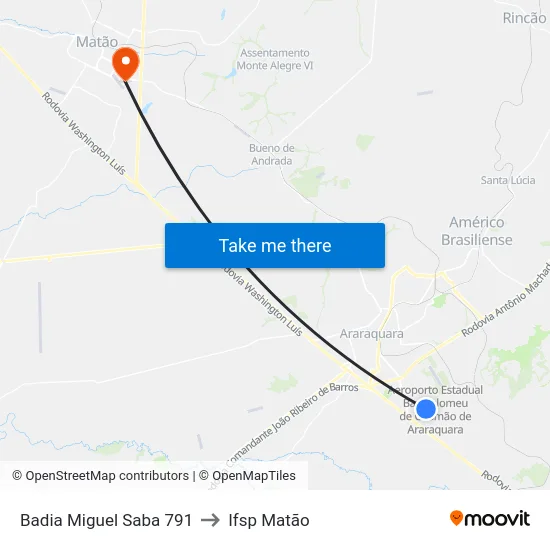 Badia Miguel Saba 791 to Ifsp Matão map