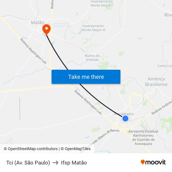 Tci (Av. São Paulo) to Ifsp Matão map