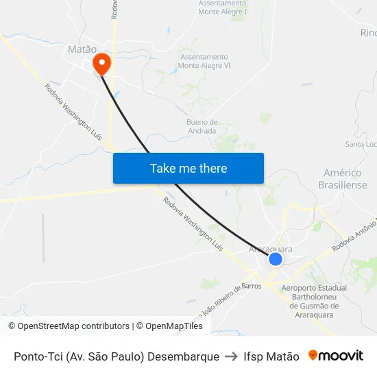 Ponto-Tci (Av. São Paulo) Desembarque to Ifsp Matão map