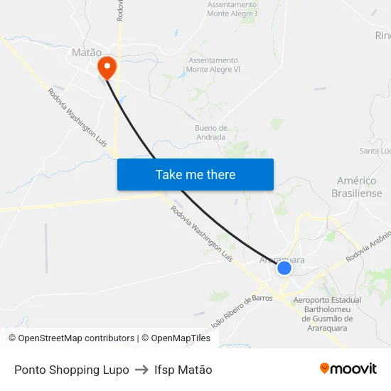 Ponto Shopping Lupo to Ifsp Matão map