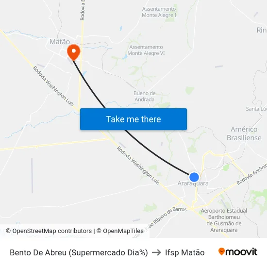 Bento De Abreu (Supermercado Dia%) to Ifsp Matão map