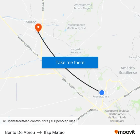 Bento De Abreu to Ifsp Matão map