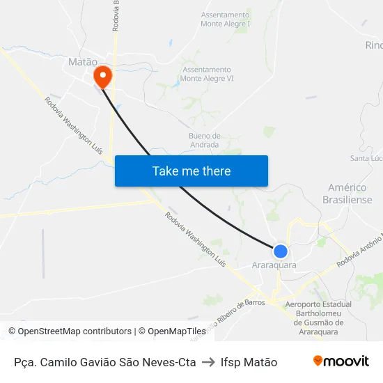 Pça. Camilo Gavião São Neves-Cta to Ifsp Matão map