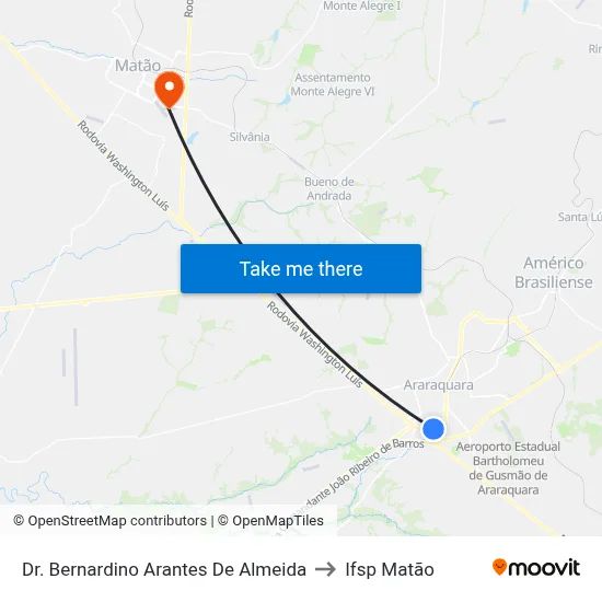 Dr. Bernardino Arantes De Almeida to Ifsp Matão map