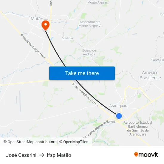 José Cezarini to Ifsp Matão map