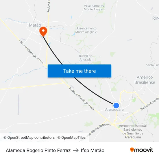 Alameda Rogerio Pinto Ferraz to Ifsp Matão map