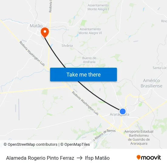 Alameda Rogerio Pinto Ferraz to Ifsp Matão map