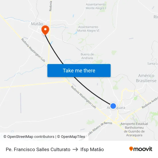 Pe. Francisco Salles Culturato to Ifsp Matão map