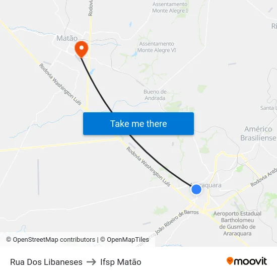 Rua Dos Libaneses to Ifsp Matão map