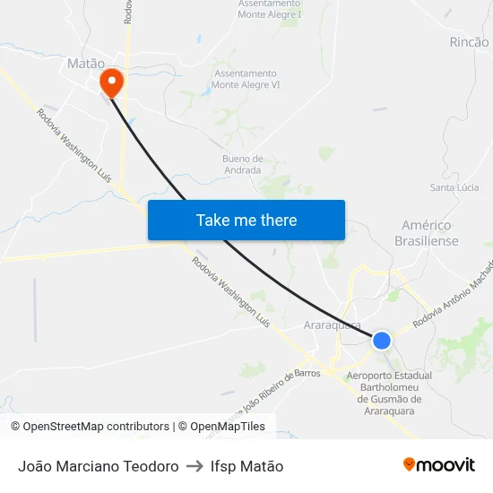 João Marciano Teodoro to Ifsp Matão map