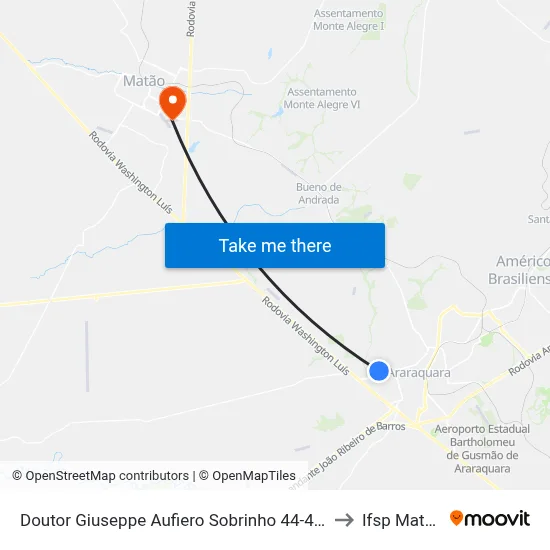Doutor Giuseppe Aufiero Sobrinho 44-400 to Ifsp Matão map