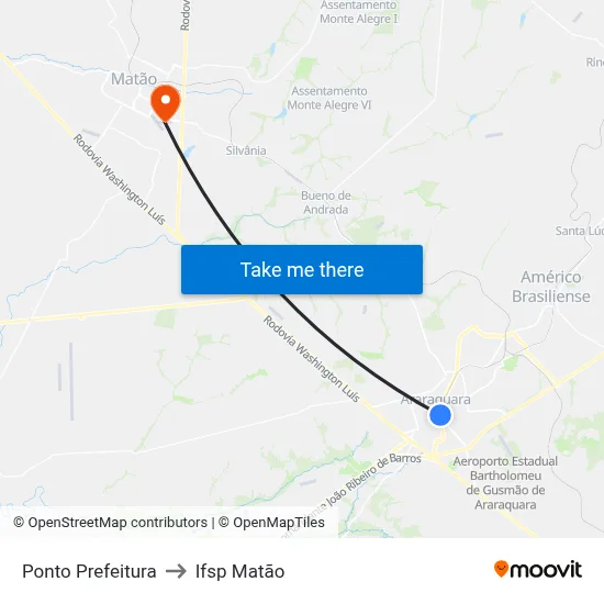 Ponto Prefeitura to Ifsp Matão map