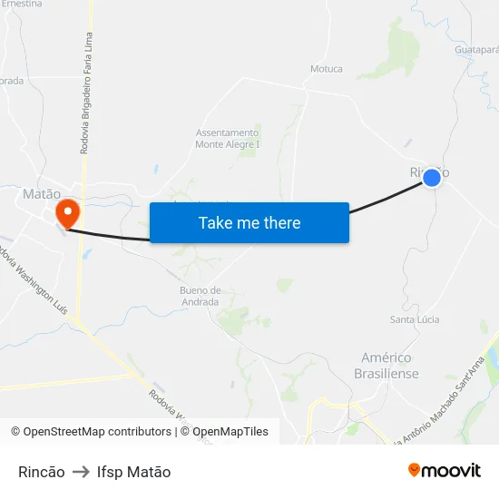 Rincão to Ifsp Matão map