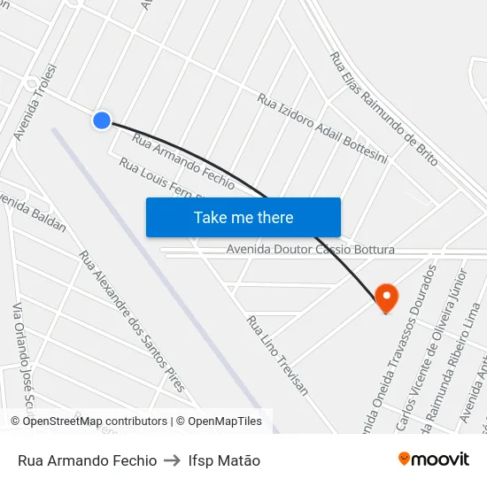 Rua Armando Fechio to Ifsp Matão map