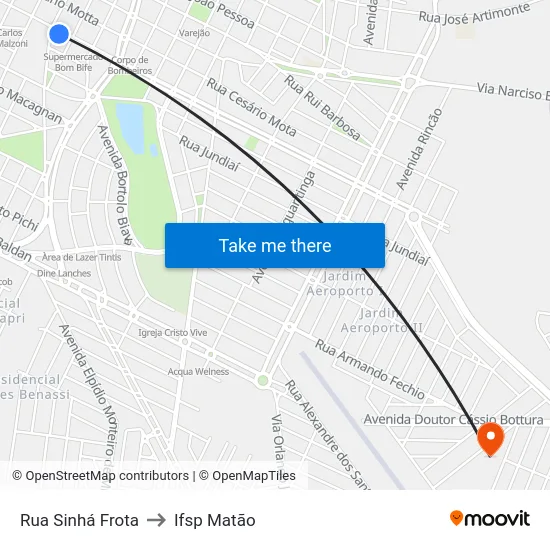 Rua Sinhá Frota to Ifsp Matão map