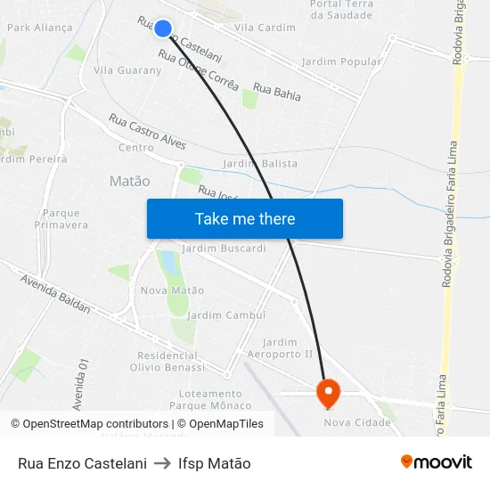 Rua Enzo Castelani to Ifsp Matão map