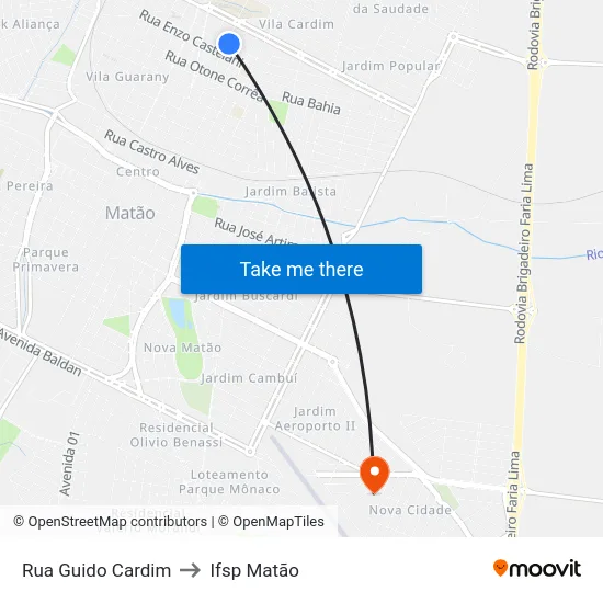 Rua Guido Cardim to Ifsp Matão map