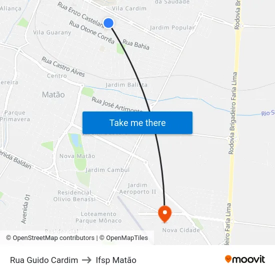 Rua Guido Cardim to Ifsp Matão map