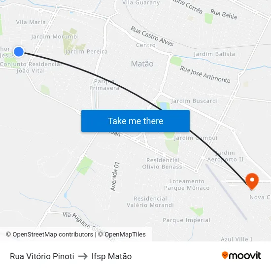 Rua Vitório Pinoti to Ifsp Matão map