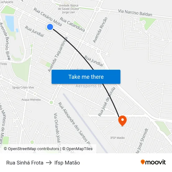 Rua Sinhá Frota to Ifsp Matão map
