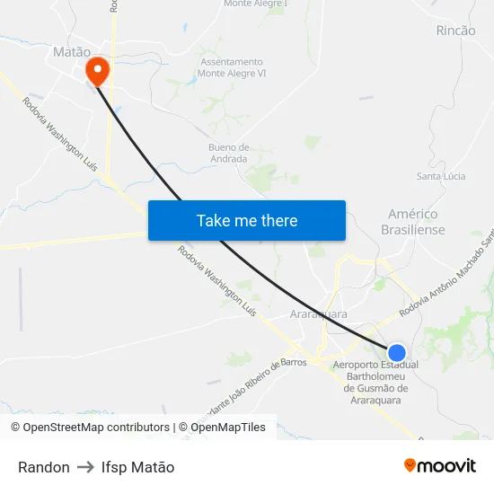 Randon to Ifsp Matão map