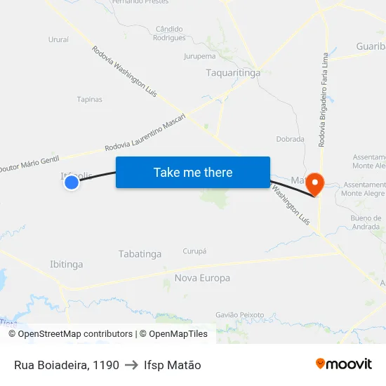 Rua Boiadeira, 1190 to Ifsp Matão map