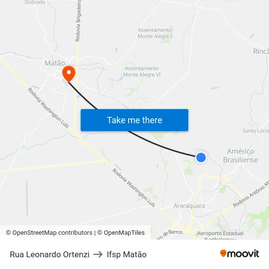 Rua Leonardo Ortenzi to Ifsp Matão map