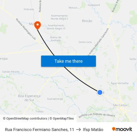 Rua Francisco Fermiano Sanches, 11 to Ifsp Matão map