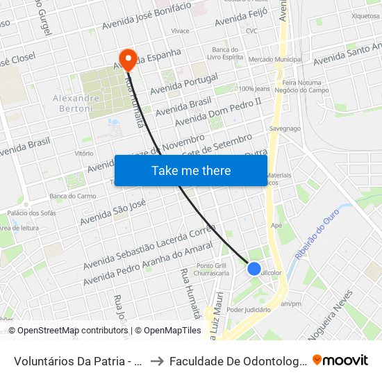 Voluntários Da Patria - Edifício América to Faculdade De Odontologia De Araraquara map