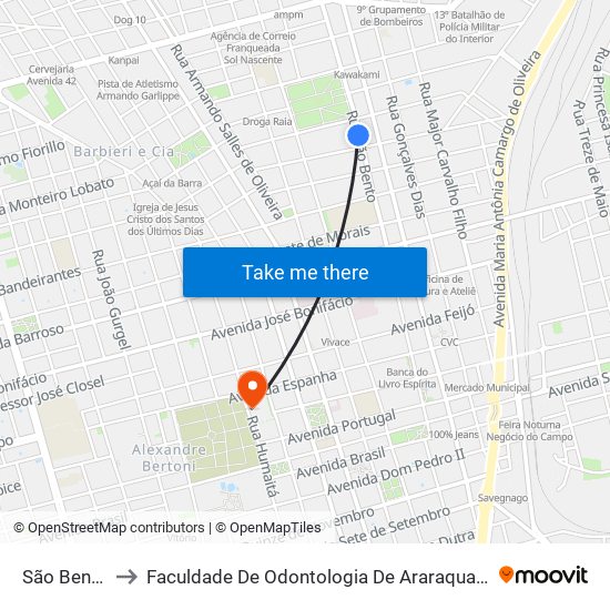 São Bento to Faculdade De Odontologia De Araraquara map