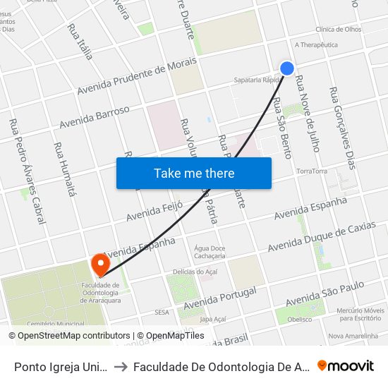 Ponto Igreja Universal to Faculdade De Odontologia De Araraquara map