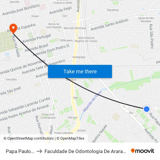 Papa Paulo VI to Faculdade De Odontologia De Araraquara map