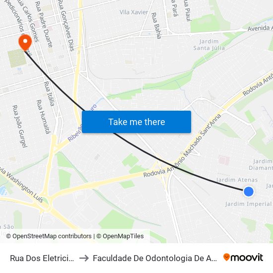 Rua Dos Eletricitários to Faculdade De Odontologia De Araraquara map